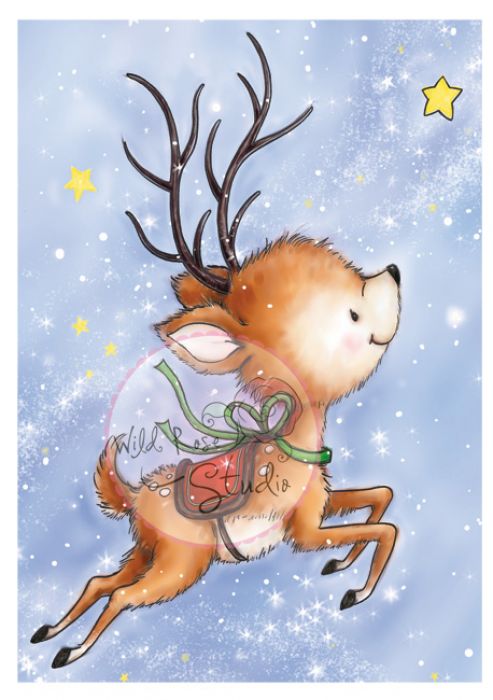 Wild Rose Studio`s A7 stamp set Reindeer Flying