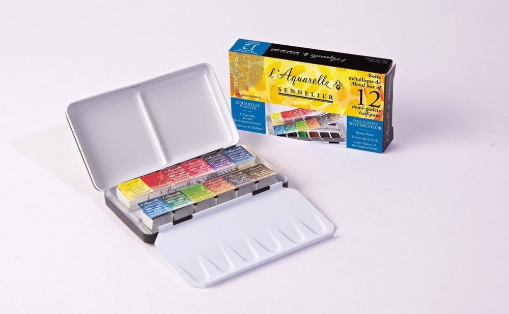 Sennelier L'aquarelle set 12 halve napjes + 1 penseel