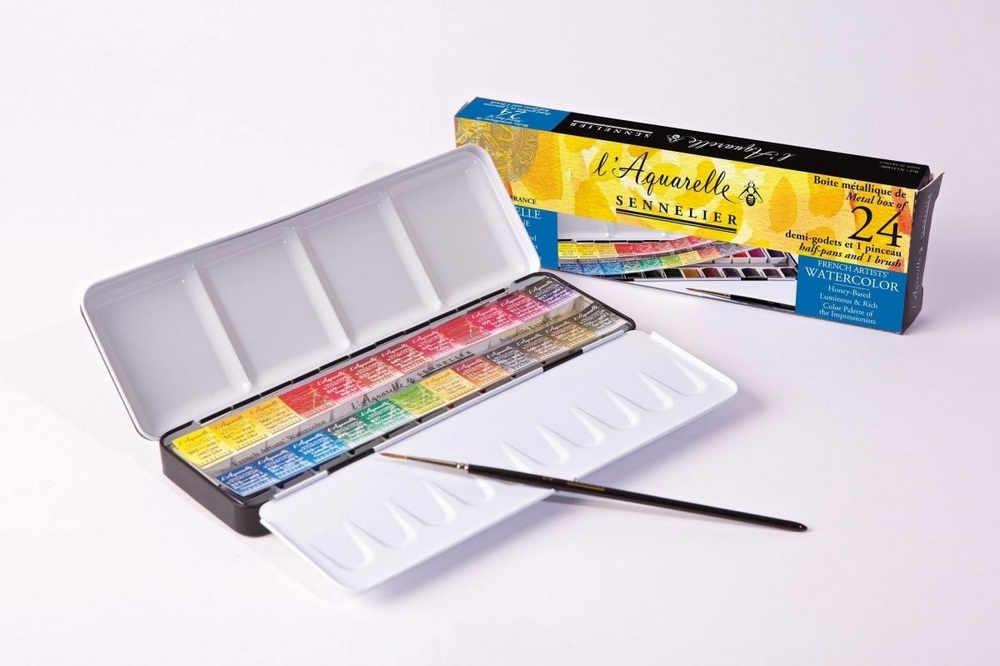 Sennelier L'aquarelle set 24 halve napjes + 1 pensee