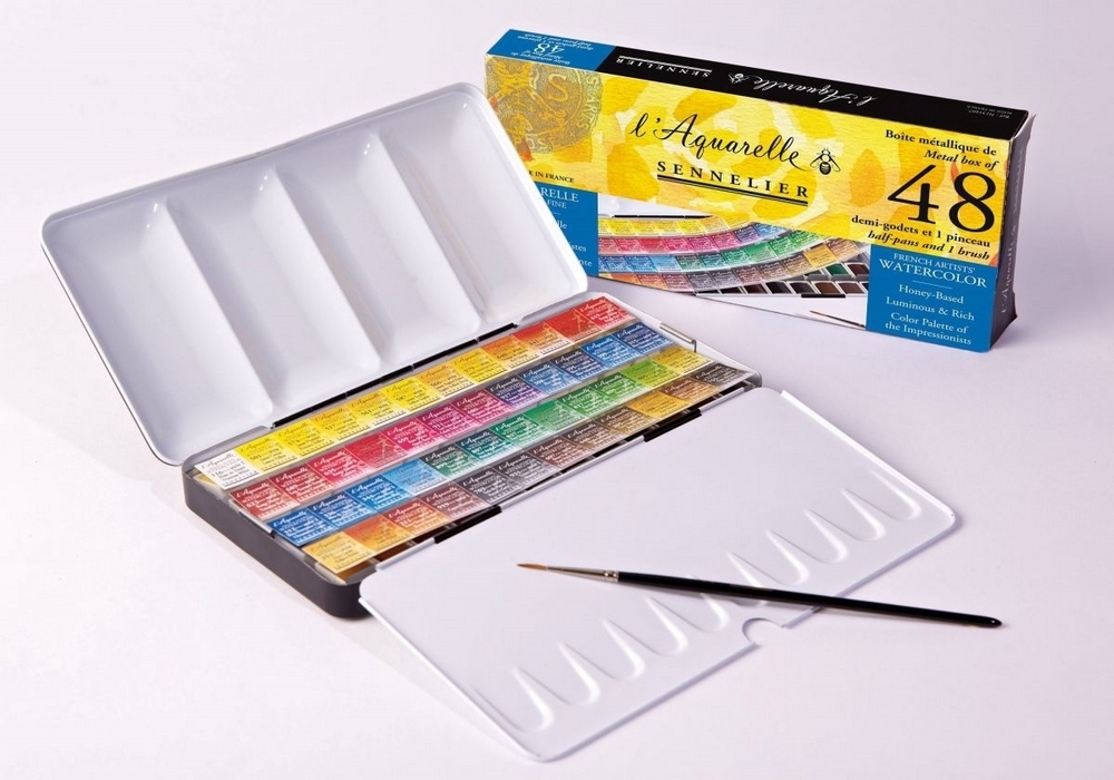 Sennelier L'aquarelle set 48 halve napjes + 1 penseel