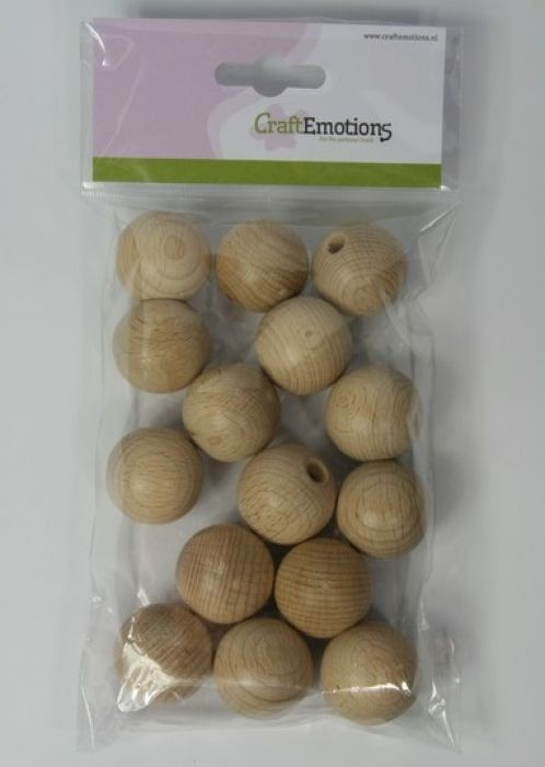 Houten bal met gat, naturel 3cm 15 st