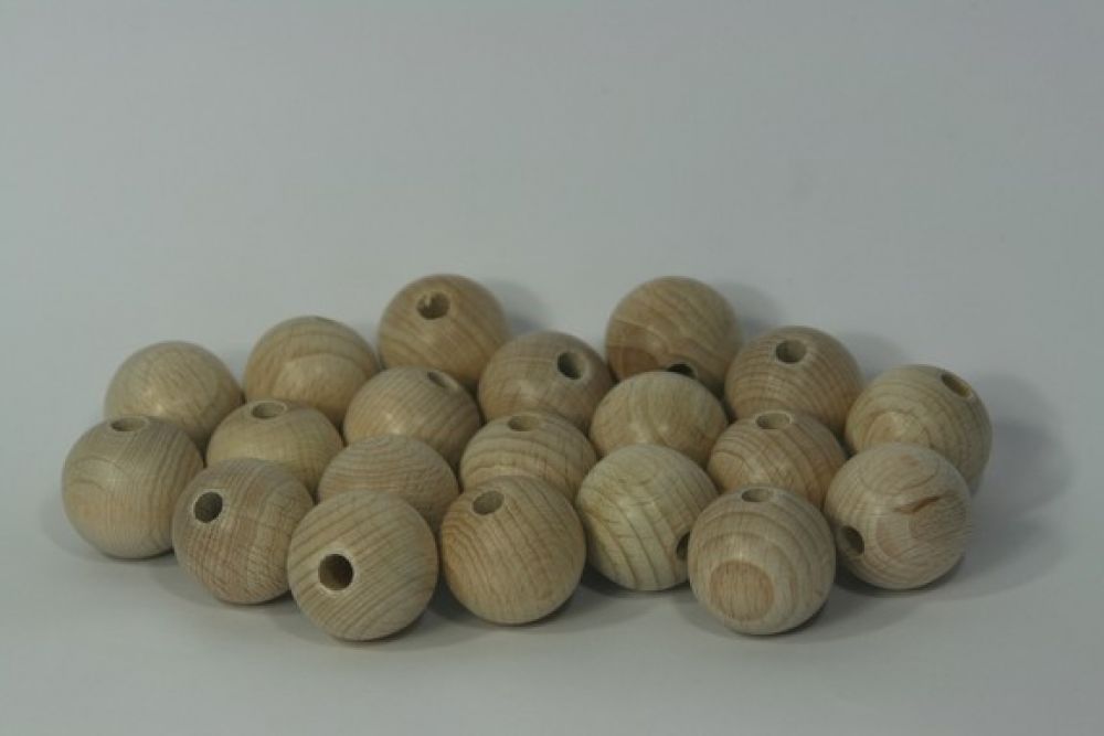 Houten bal uit beuken met gat, naturel 2,5 cm per stuk