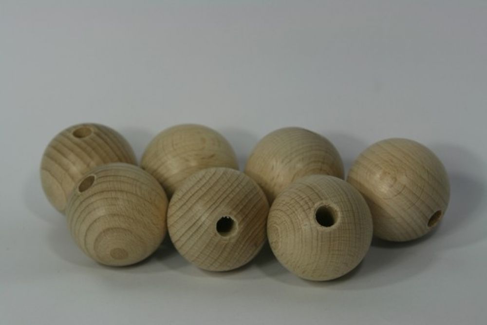 Houten bal uit beuken met gat, naturel 4 cm per stuk