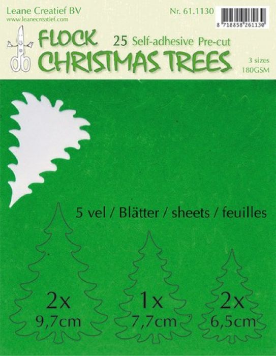 LeCrea - 25 pre-cut & adhesive Flock paper Xmas trees green 611130 