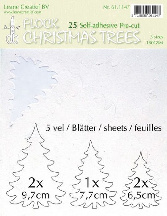 LeCrea - 25 pre-cut & adhesive Flock paper Xmas trees white 611147 