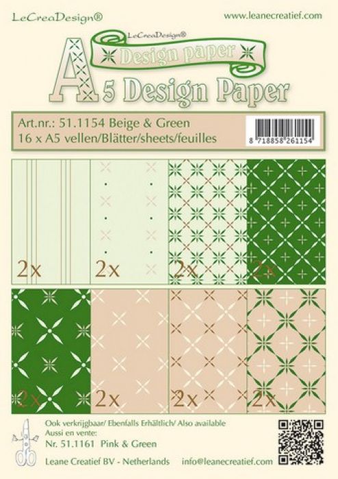 LeCrea - Design papier assortiment beige/green 16xA5 511154