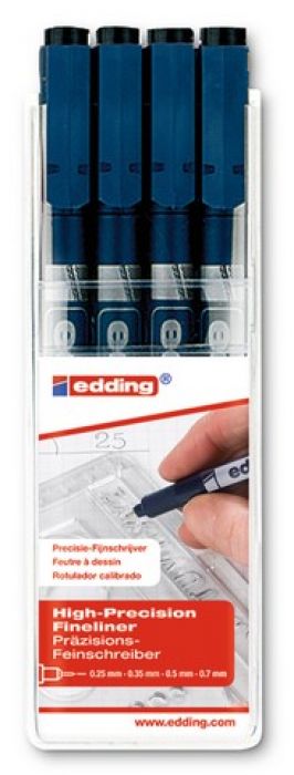 edding-1880 ass. drawliner 0.1/0.3/0.5/0.7 zwart 4ST 0,2/0,3/0,5/0,7 mm