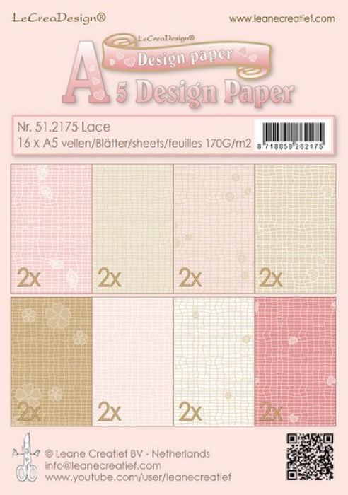 LeCrea - Design papier assortiment Lace pink/brown  16xA5 170 gr. 
