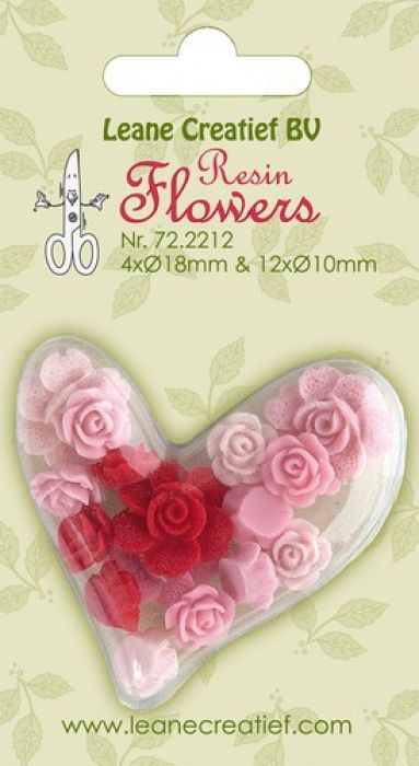 LeCrea - Resin flowers Roses pink-red  4x 18mm+12x 10mm