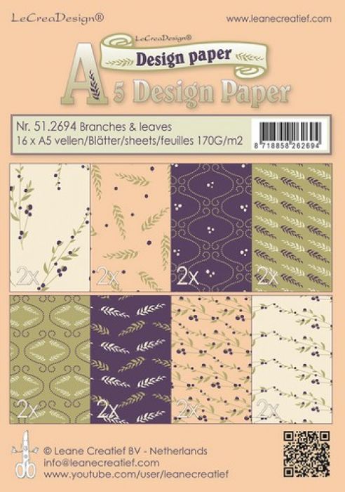 LeCrea - Design papier assortiment Branch&Leaves purpl/green/oc 51.2694 16x A5