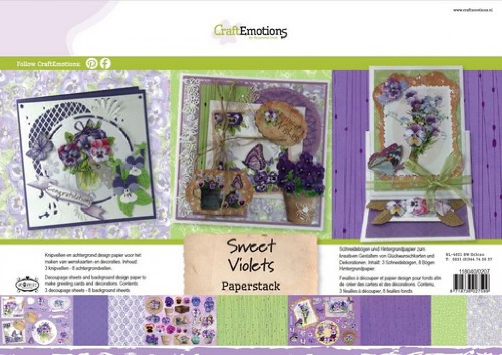 CraftEmotions Paper stack Sweet Violets 11 vel A4