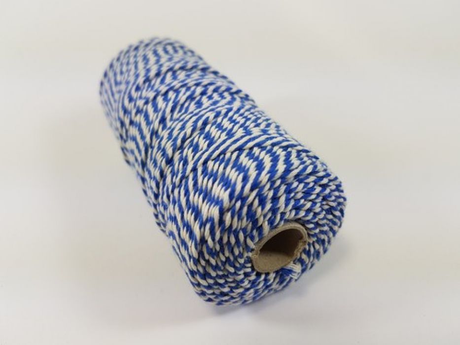 Katoen Macramé touw spoel nr 16 1,5mm 100grs - blauw wit +/- 110mtr