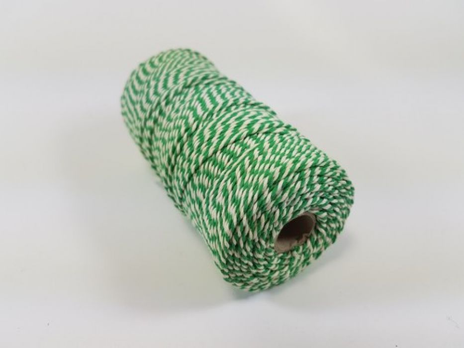 Katoen Macramé touw spoel nr 16 1,5mm 100grs - groen wit +/- 110mtr