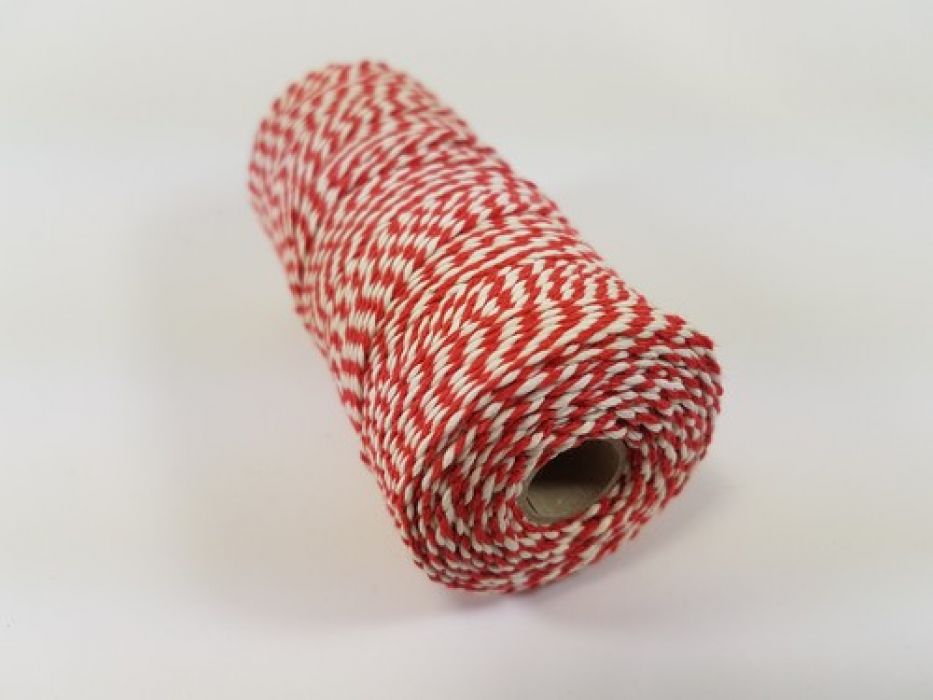 Katoen Macramé touw spoel nr 16 1,5mm 100grs - rood wit +/- 110mtr