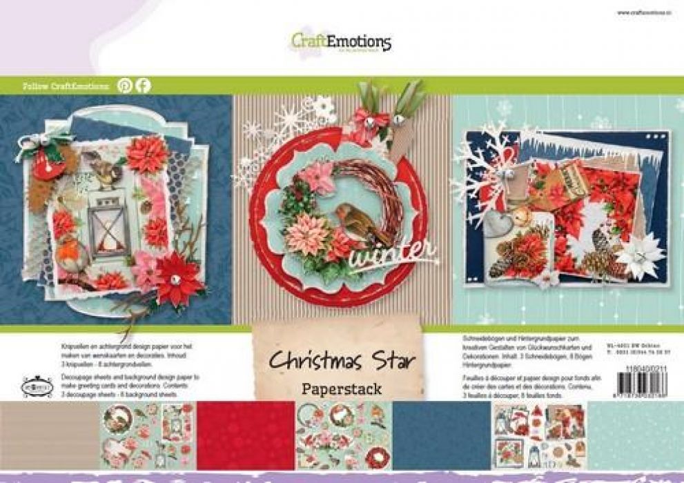 CraftEmotions Paper stack Christmas Star 11 vel A4