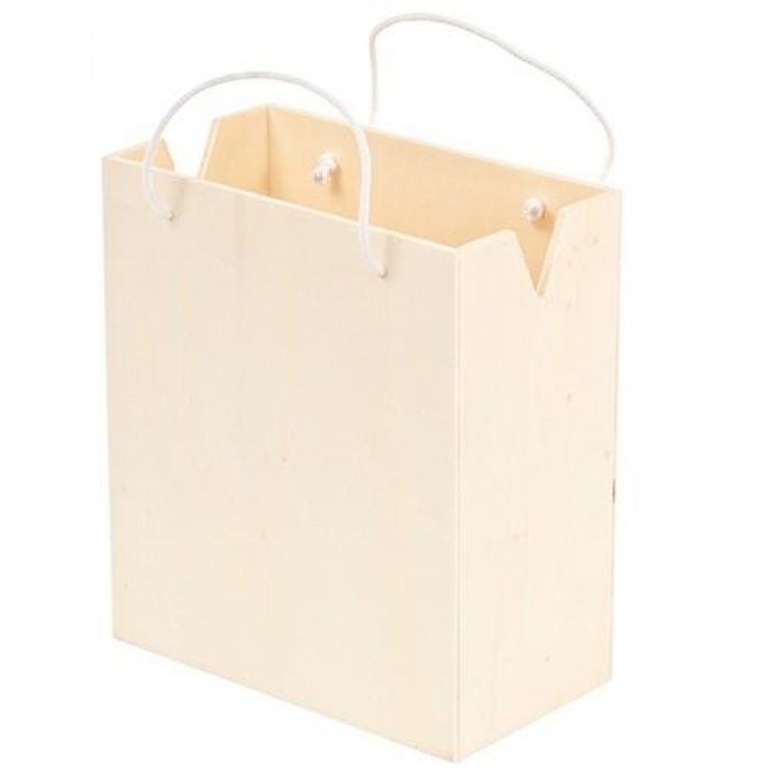 Houten houten tas met hengsel klein  11,7cm x 5,1cm x 16cm