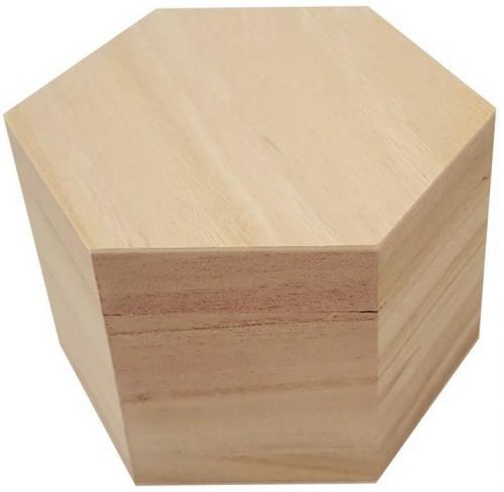 Houten kist zeshoek met los deksel 13,7cm x 11,9cm x 9cm paulownia