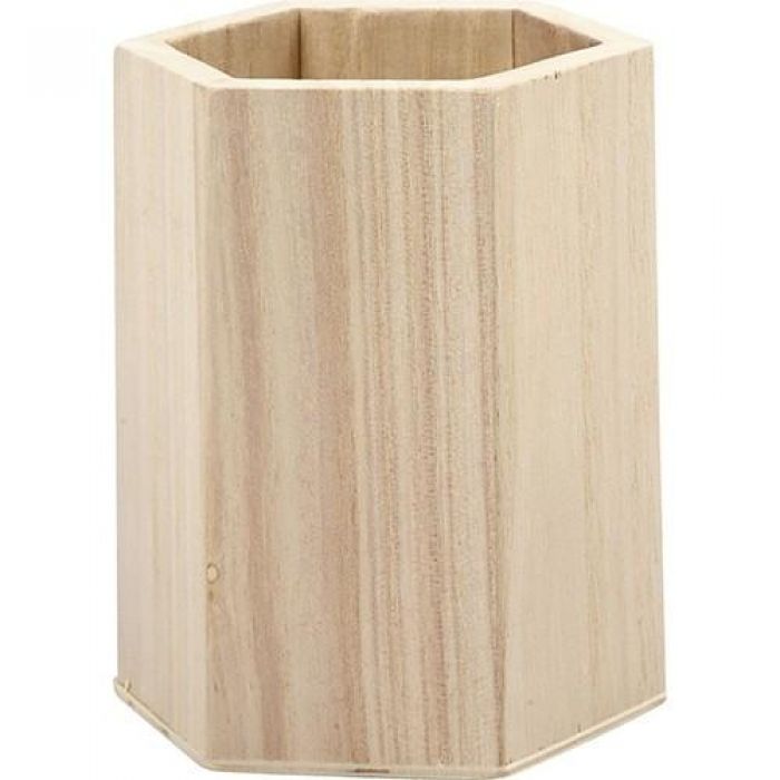 Houten pennenbakje zeskant 8cm x 10,5cm