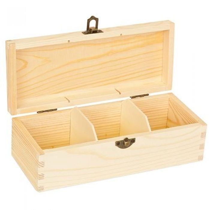 Houten theekist 3-vaks 22cm x 9,5cm x 7cm pine