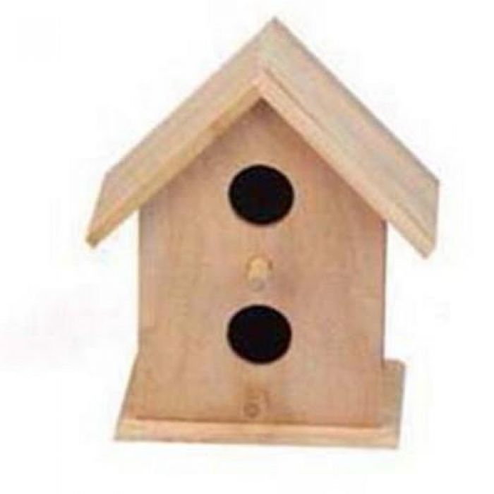 Houten vogelhuisje vierkant met twee gaten 17cm x 12,5cm x 18,3cm