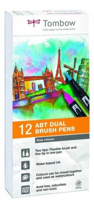 Tombow ABT dubbele brushpen 12st set grijse ABT-12P-3