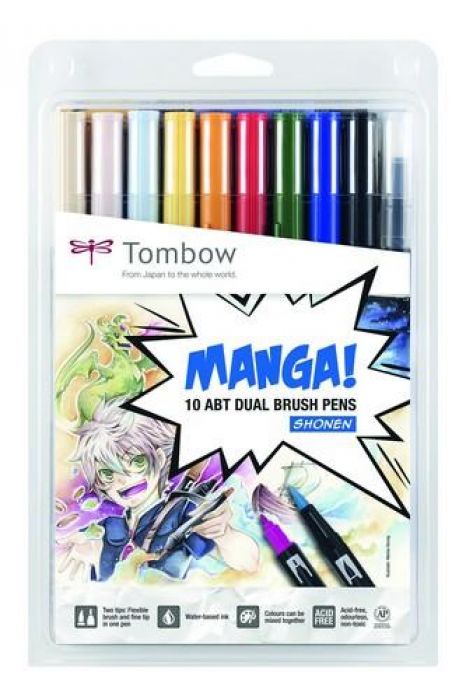 Tombow ABT dubbele brushpen Manga-Set Shonen 10 st. ABT-10C-MANGA1
