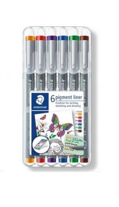Staedtler pigment liner fineliner - Box 0,5 mm 6 kleuren 30805-SSB6