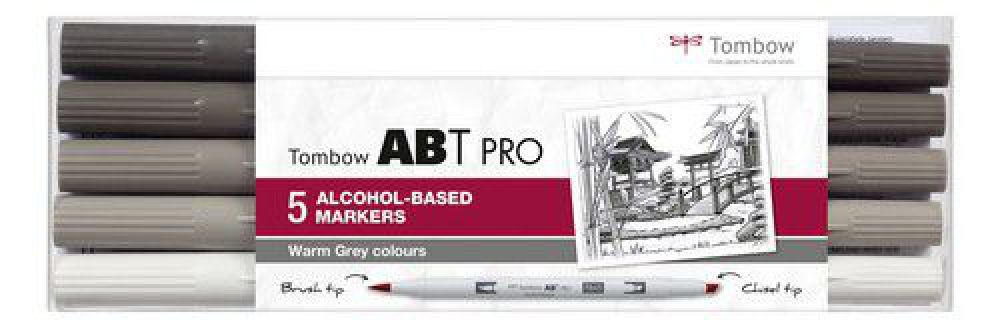 Tombow ABT PRO Alcohol - dubbele brushpen 5 st. set Warm Gray 19-ABTP-5P-3