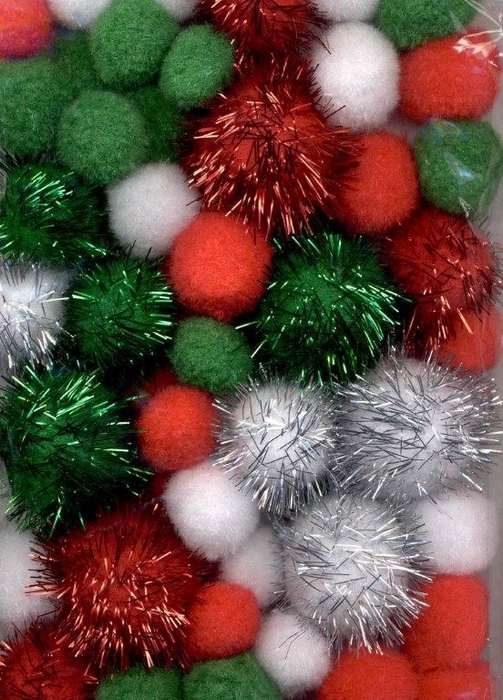 Mix Pompom Set Kerstkleuren Incl Glitter 50 St