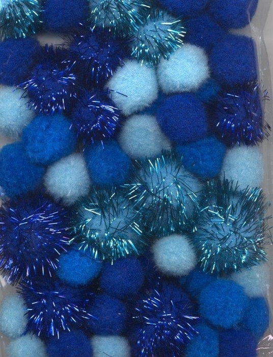 Mix Pompom Set Blauw Incl Glitter 50 St