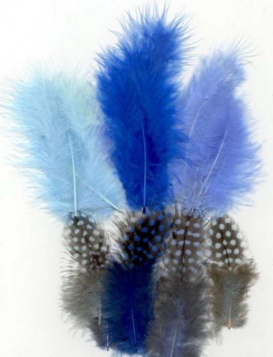 Veren Marabou&guinea Mix Blauw 18 St