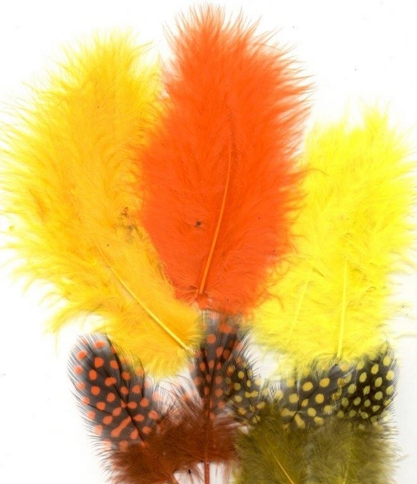 Veren Marabou&guinea Mix Oranje Geel 18 St