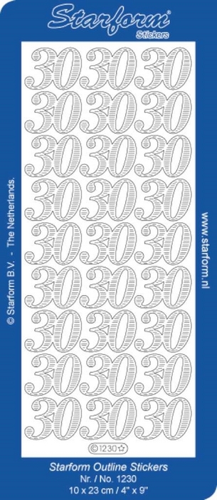 1 Pk (10 Vl) Stickers Numbers 7: 30  goud