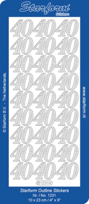 1 Pk (10 Vl) Stickers Numbers 8: 40 zilver