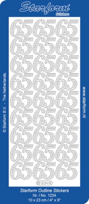 1 Pk (10 Vl) Stickers Numbers 11: 65 zilver