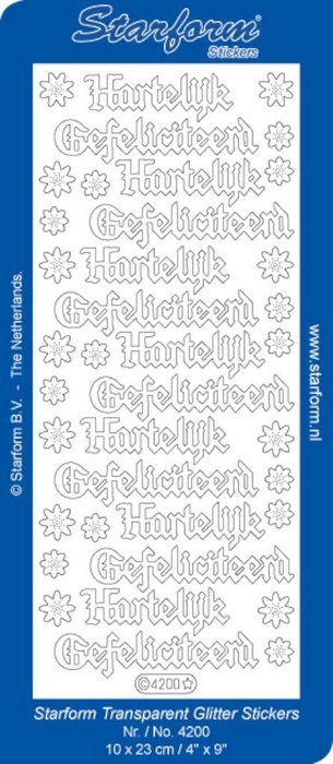 Hartelijk Gefeliciteerd 13 zilver glitter