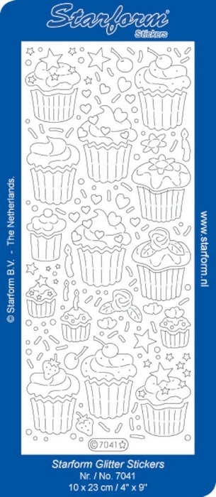 Stickers Cupcakes Small glittter zilver goud