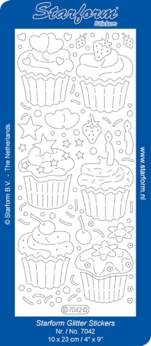 Stickers Cupcakes Large glitter goud zilver